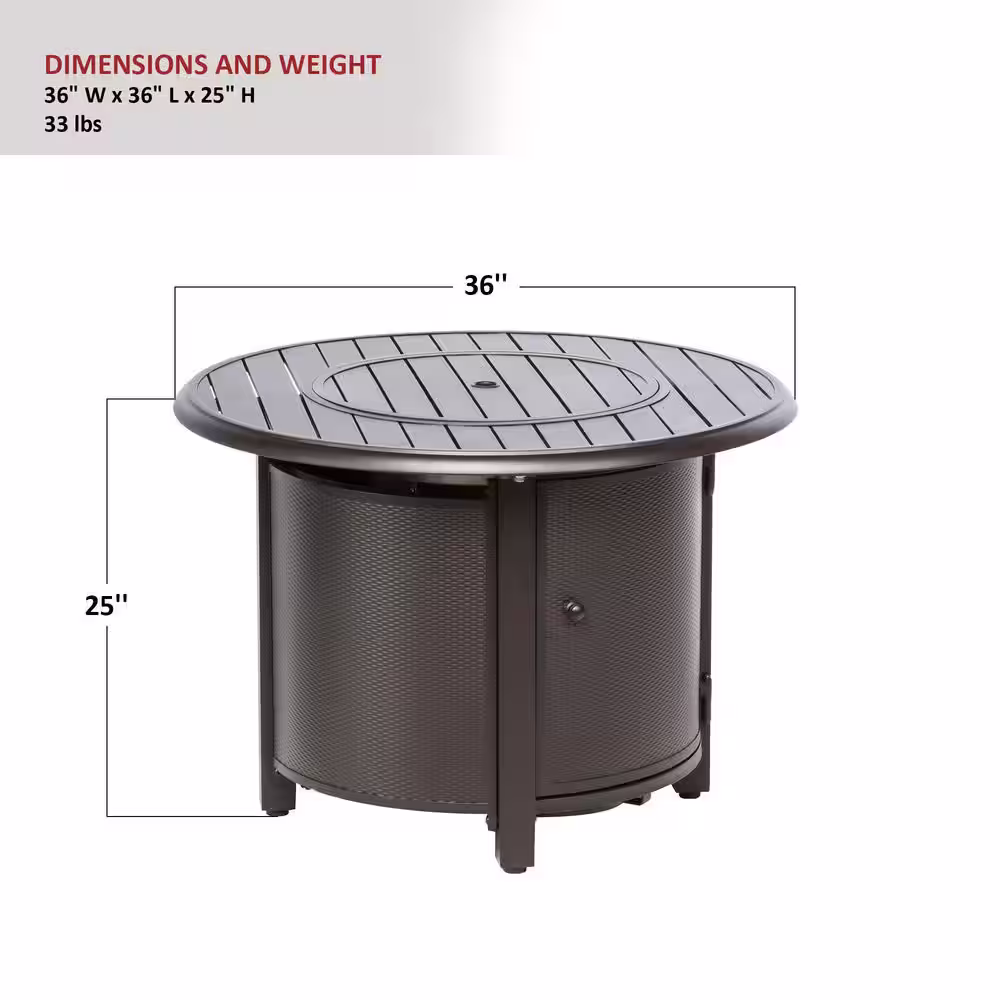 Alfresco Bay Ridge 36 in. x 25 in. Round Aluminum Propane Gas Fire Pit Table with Glacier Ice Firebeads
