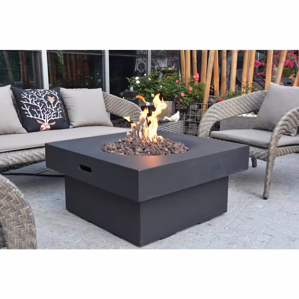 Modeno Branford 34 in. x 17 in. Square Concrete Natural Gas Fire Pit Table in Black