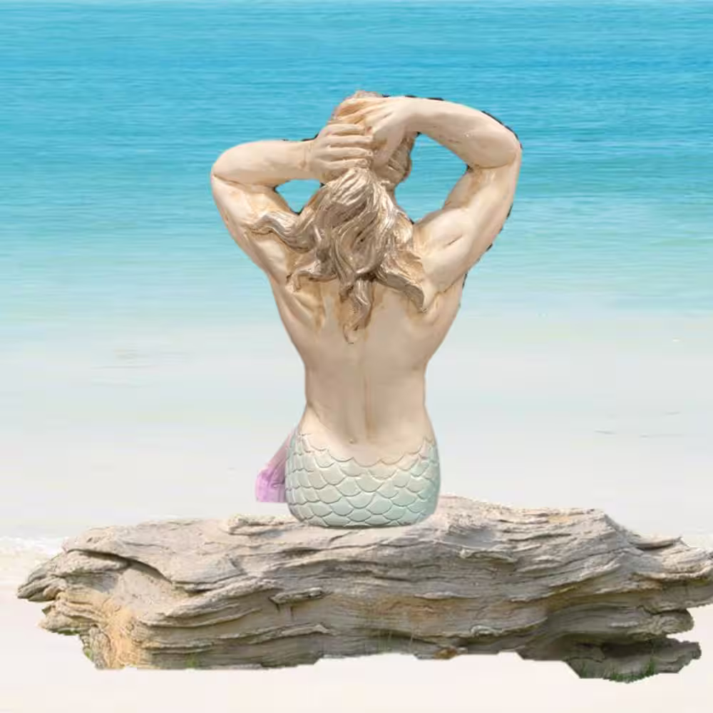 HOMESTYLES 15 in. Merman Mermaid Triton Shelf Sitter Nautical Beach Statue