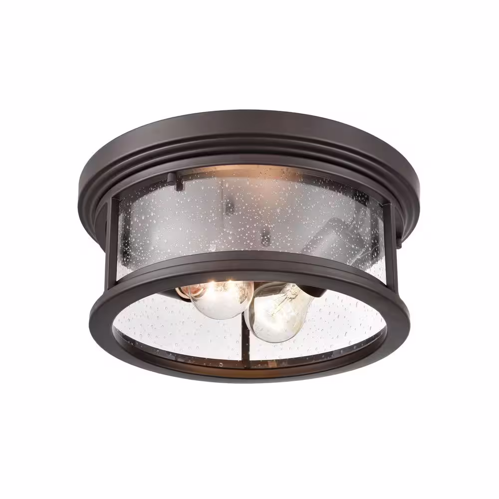 Millennium Lighting Bresley 2-Light 12 in. Powder Coat Bronze Hardwired Outdoor Flush Mount Light (1-Pack)