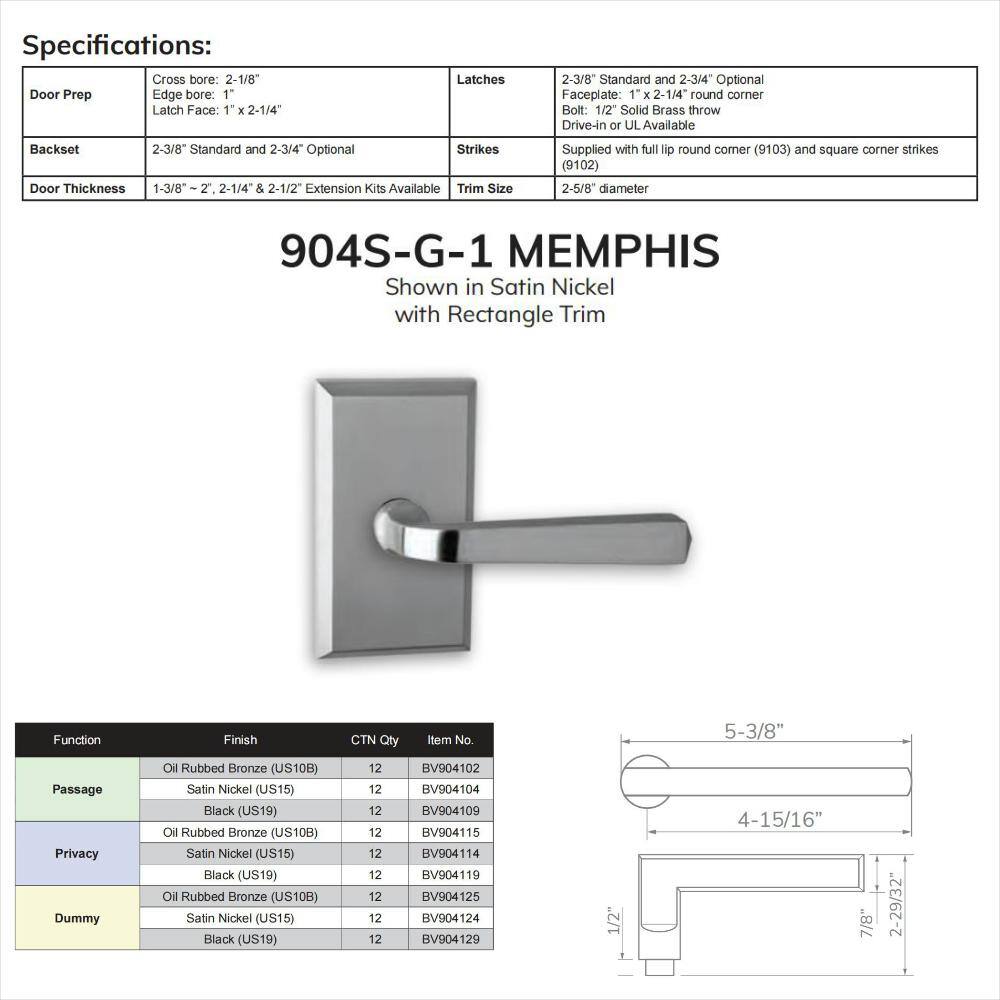 None Bravura Solid Brass Satin Brass Passage Hall/Closet Door Knob