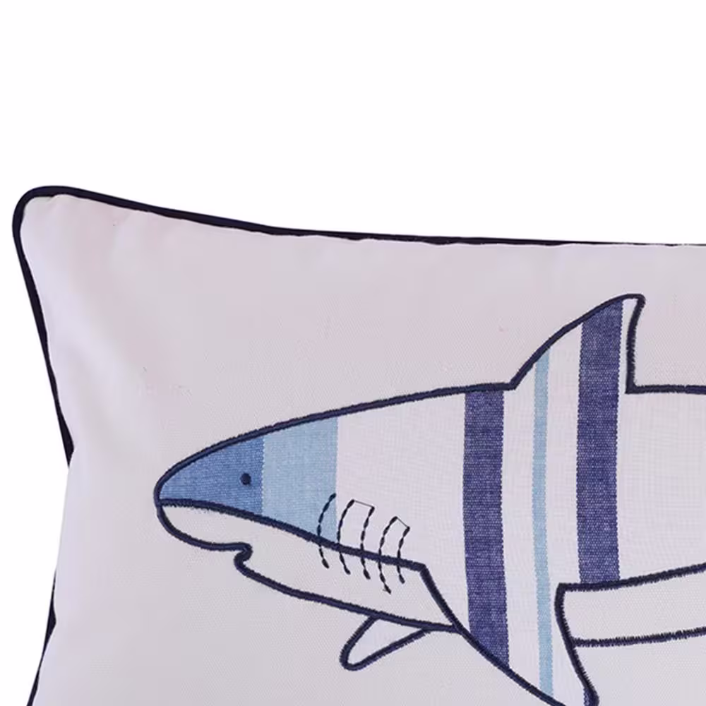 None Sammy Shark - Blue Striped Shark Appliqued 12 in. x 24 in. Throw Pillow
