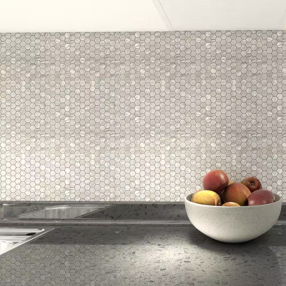 Art3d Hexagon White 11.8 in. x 11.8 in. Water Cube Textured Natural Mother of Peal Seashell Mosaic Tile (9.4 sq. ft./Case)