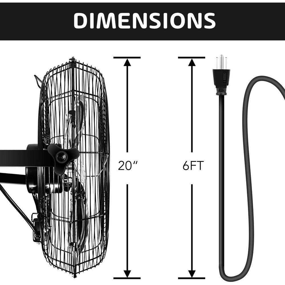 None 20 in. 3-Speed 4650 CFM Round Indoor High Velocity Air Movement Mounted Wall Fan in Black (2-Pack)