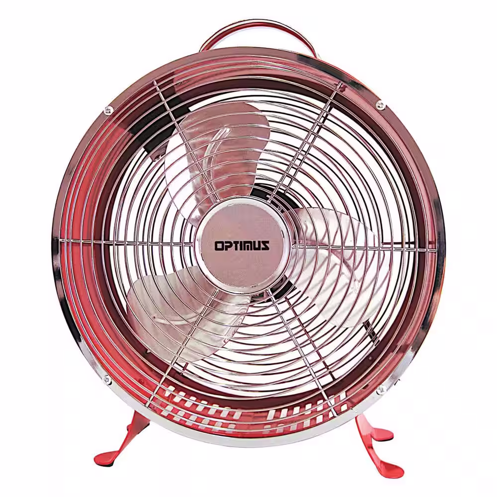 Optimus F-6310RD 10 Inch 2 SPeed Portable Retro Drum Fan in Red
