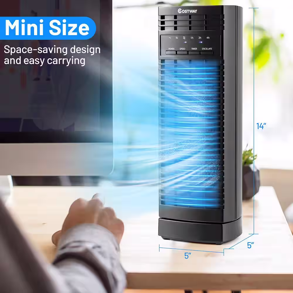 Costway 14 in. Mini Oscillating Tower Fan Electric Desk Fan with/3 Speed and Timer Black