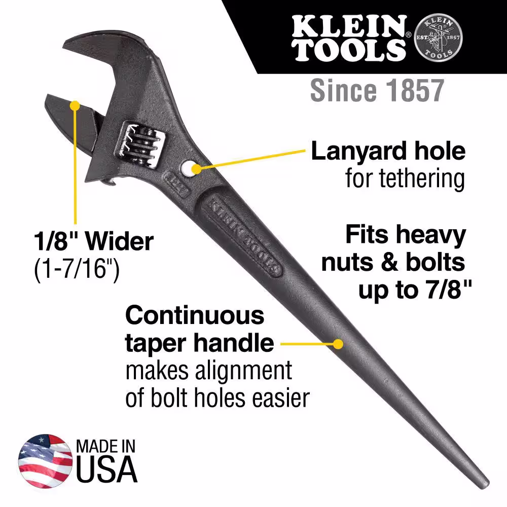 Klein Tools Adjustable Spud Wrench, 10-Inch