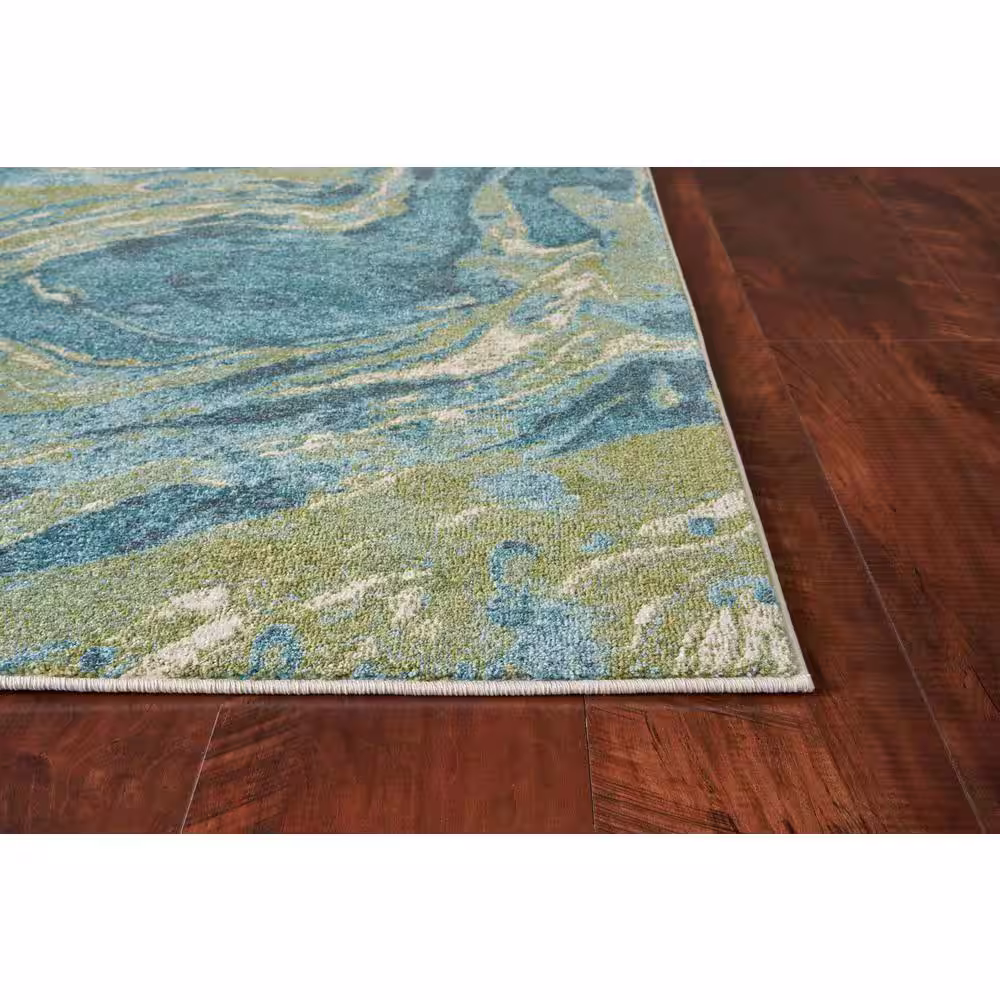 Kas Rugs Watercolors Teal Geode 8 ft. x 10 ft Area Rug