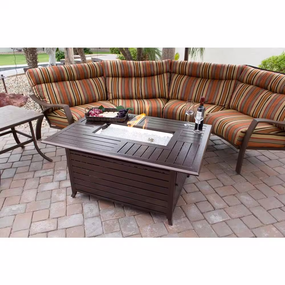 AZ Patio Heaters 49.5 in. Rectangle Slatted Aluminum Firepit in Bronze