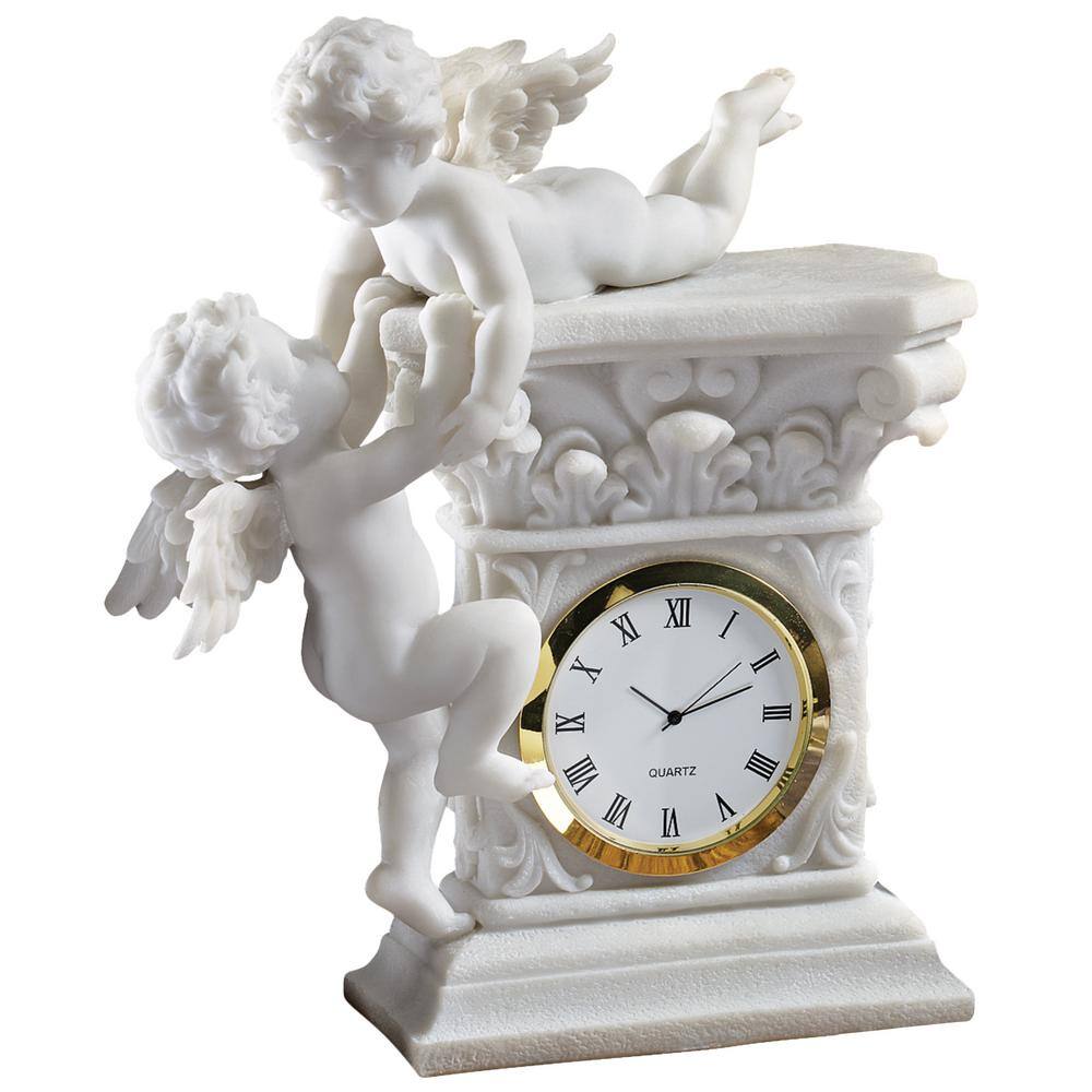 Design Toscano Baroque Twin Cherubs Bonded Marble Desktop Clock