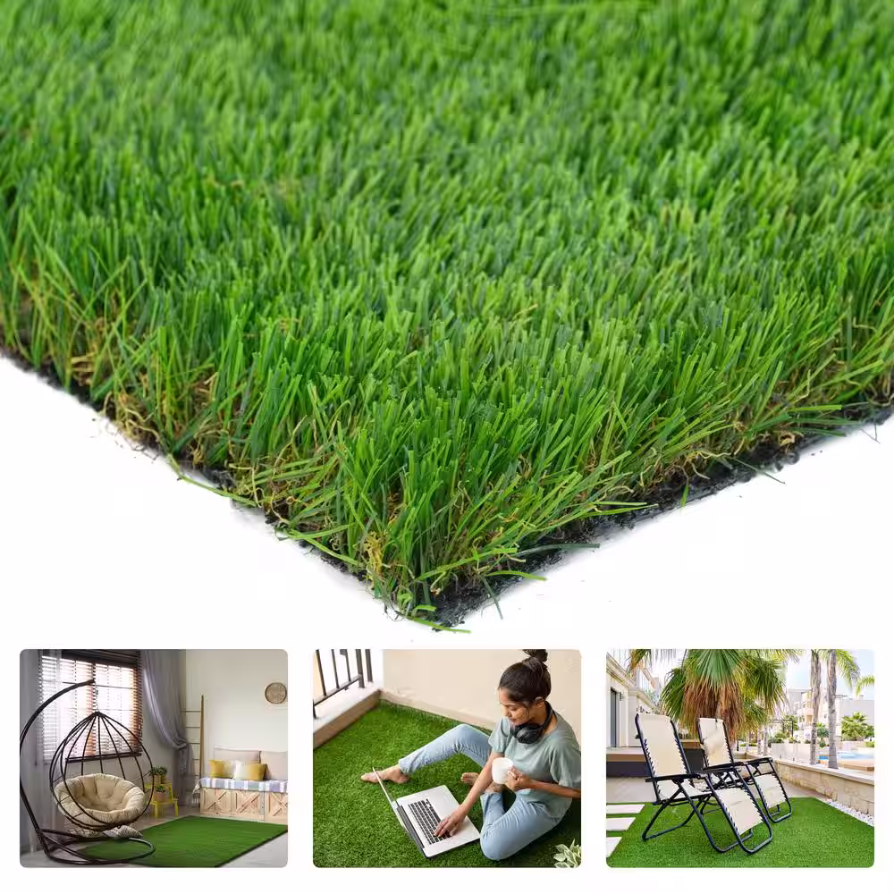 None Green 6 ft. x 10 ft. Artificial Grass Turf, Grass Pad Mat for Pets, Fake Grass Rugs for Garden, Lawn, Patio & Balcony