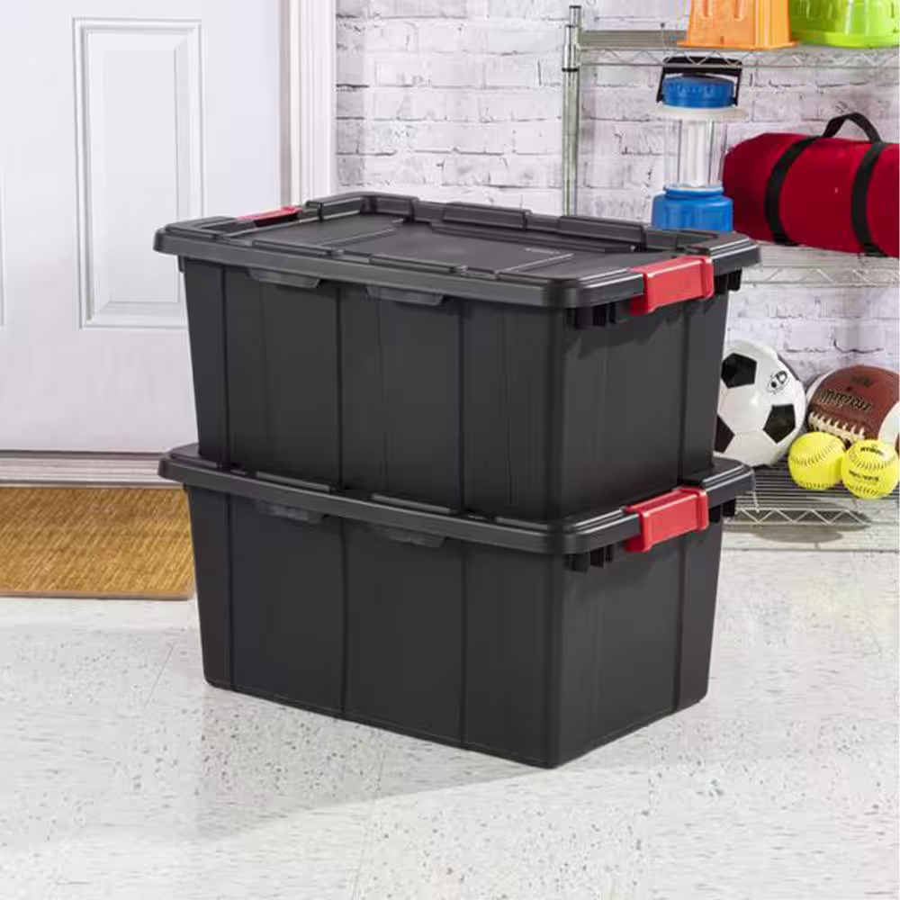 Sterilite Durable Rugged Industrial 15 Gal. Storage Bin in Black (6-Pack)