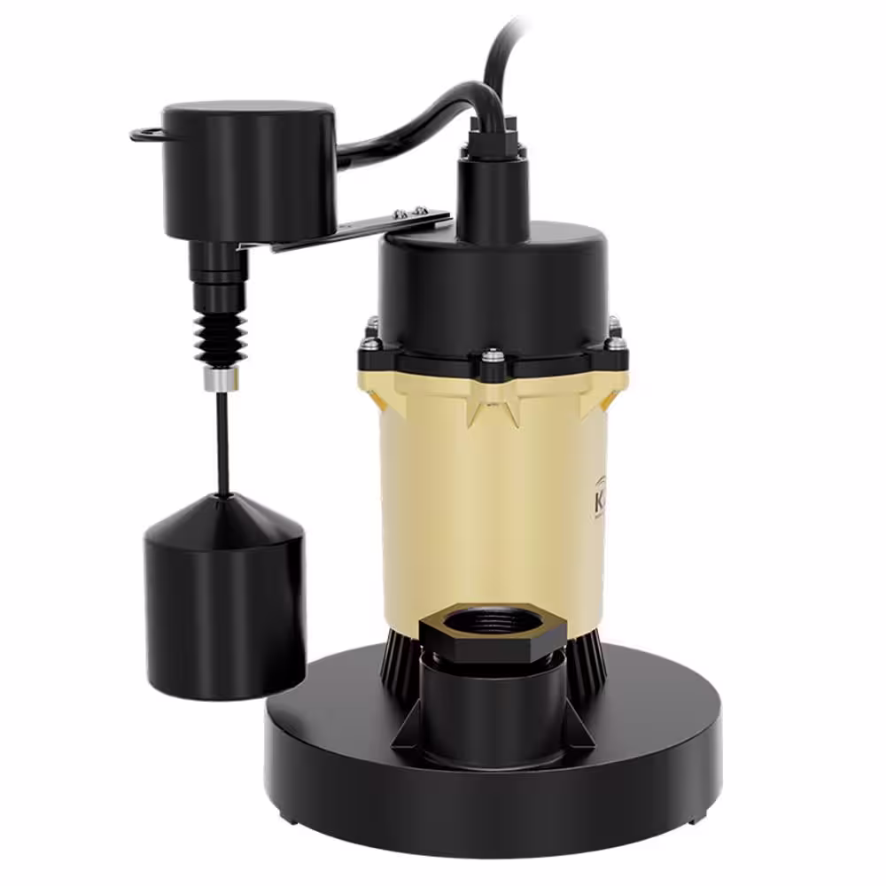 K2 1/4 HP Epoxy-Coated Aluminum and Thermoplastic Sump Pump with Vertical Switch
