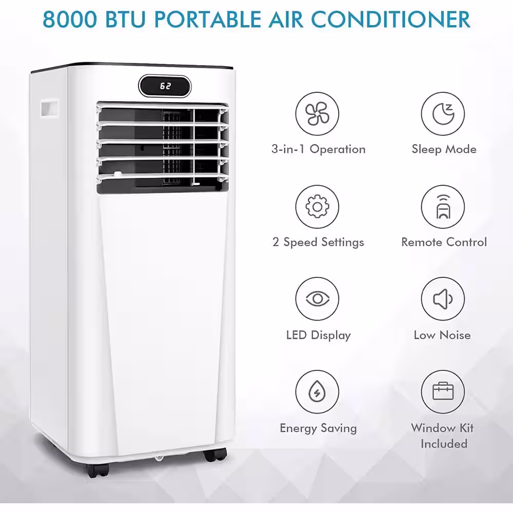 Gymax 3-in-1 Portable Air Conditioner 8000 BTU (ASHRAE) 5300 BTU (DOE) AC Unit Air Cooler with 24-Hour Timer in White