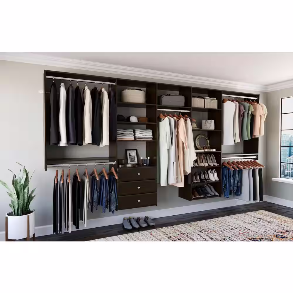 Closet Evolution 120 in. W - 144 in. W Espresso Wood Classic Closet System