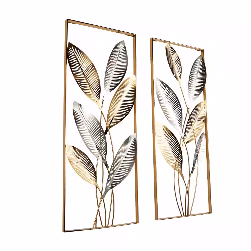 Litton Lane Metal Gold Metallic Cutout Leaf Wall Decor with Silver Accents (Set of 2)