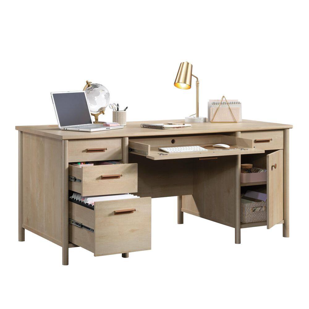 SAUDER Whitaker Point 65.984 in. Natural Maple Executive Desk with File Storage and Keyboard Shelf