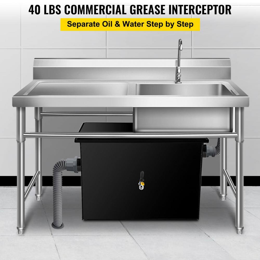 VEVOR Commercial Grease Interceptor 40 lbs. Carbon Steel Grease Trap 20 GPM Grease Interceptor Trap Under Sink Grease Trap