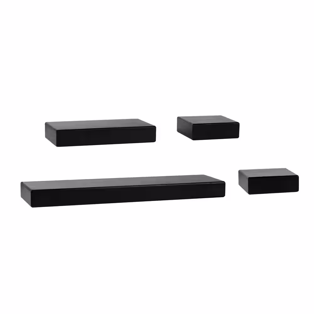 Melannco 4-Piece Black Wood Floating Chunky Ledge Decorative Wall Shelf Set