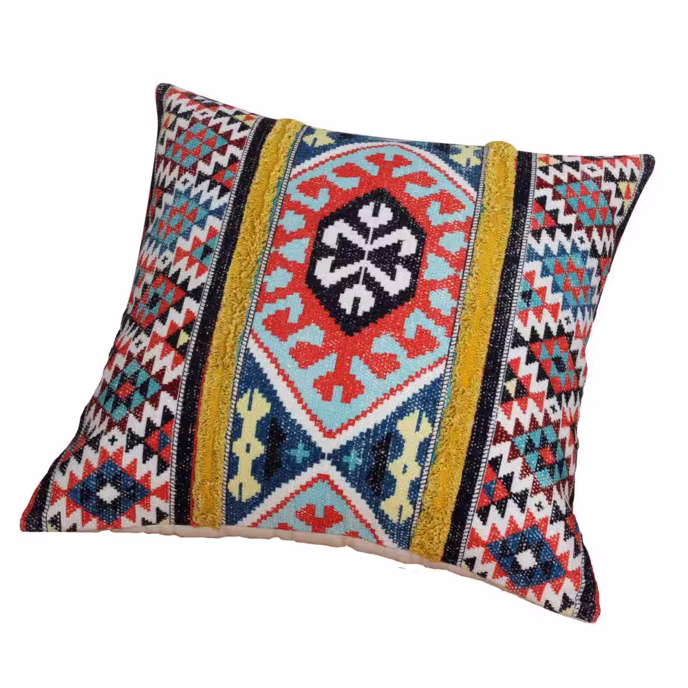 THE URBAN PORT Multicolor 24 in. L x 24 in. W Geometric Hand Woven Cotton Floor Throw Pillow with Kilim Printed Details (Set of 2)