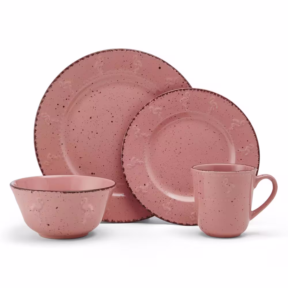 Pfaltzgraff 16-Piece Pink Flamingo Stoneware Dinnerware Set (Service For 4)