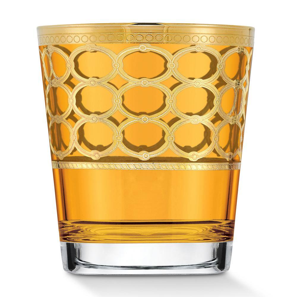Lorren Home Trends 10 oz. Multicolor with Gold Rings Double Old Fashion Tumbler/Whiskey (Set of 4)