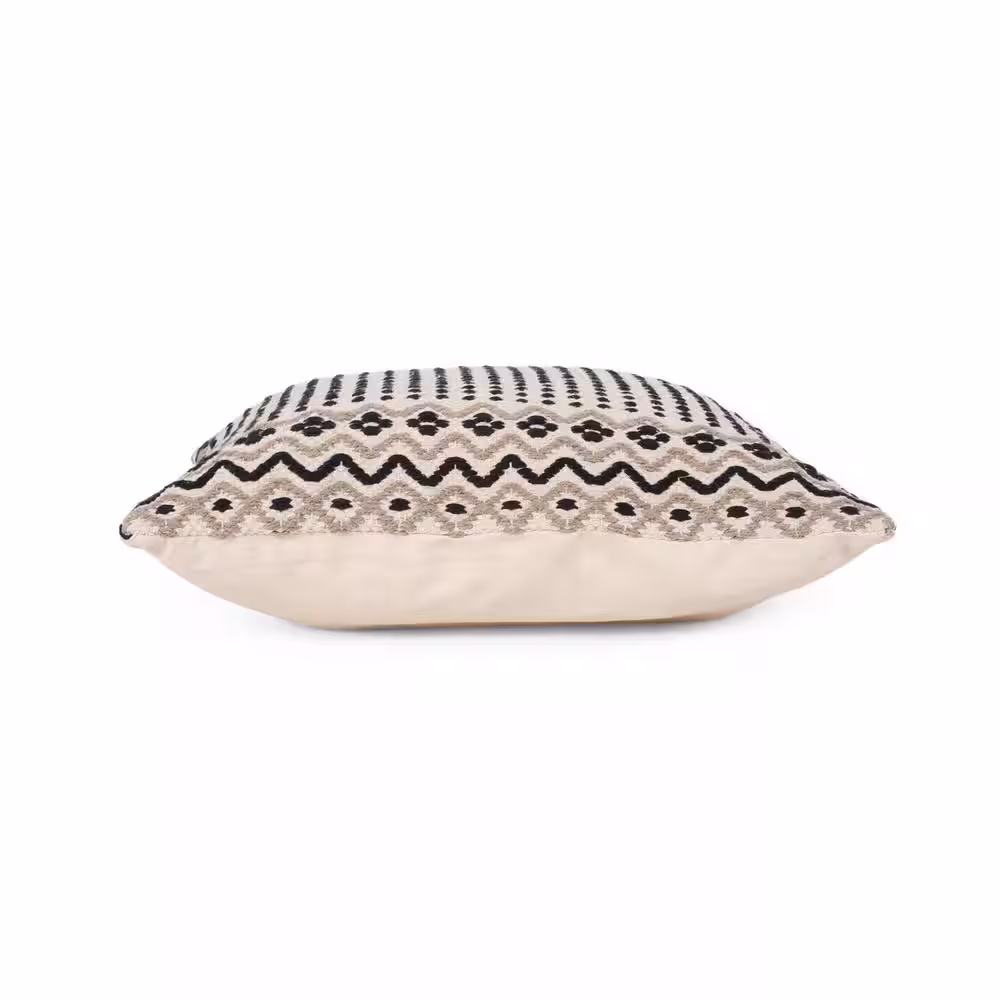Noble House Boyer Boho Taupe and White Cotton 18 in. x 18 in. Throw Pillow