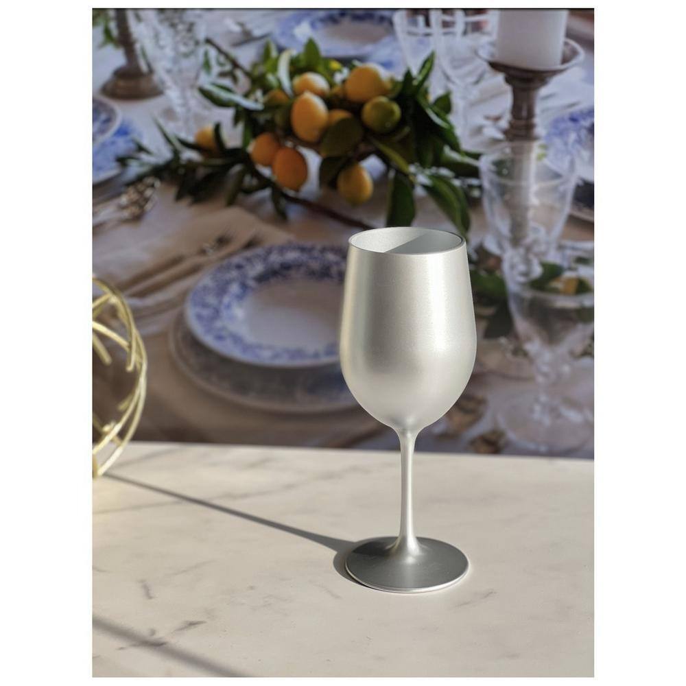 Aoibox 12 oz. Set of 4 Metallic Silver Color Premium Quality Unbreakable Stemmed Acrylic Glasses