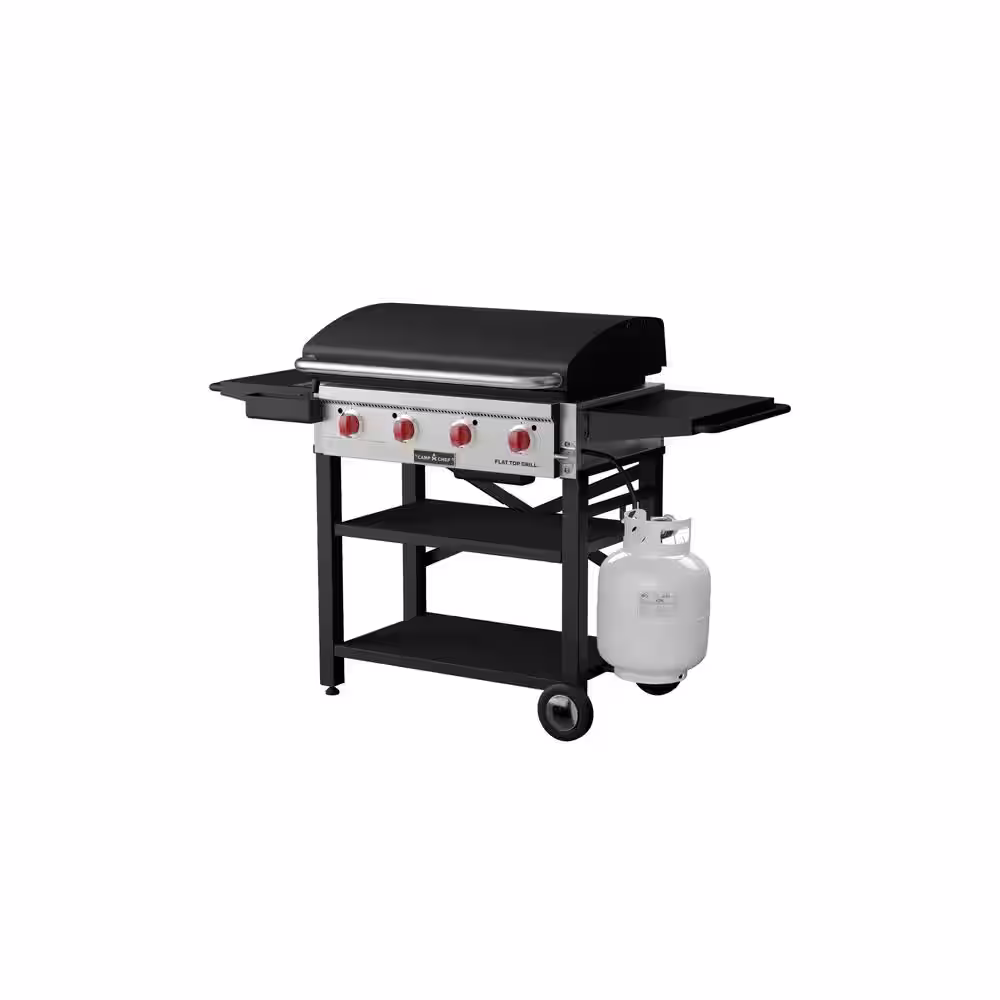 Camp Chef 4-Burner Propane Flat Top Grill in Black with Lid