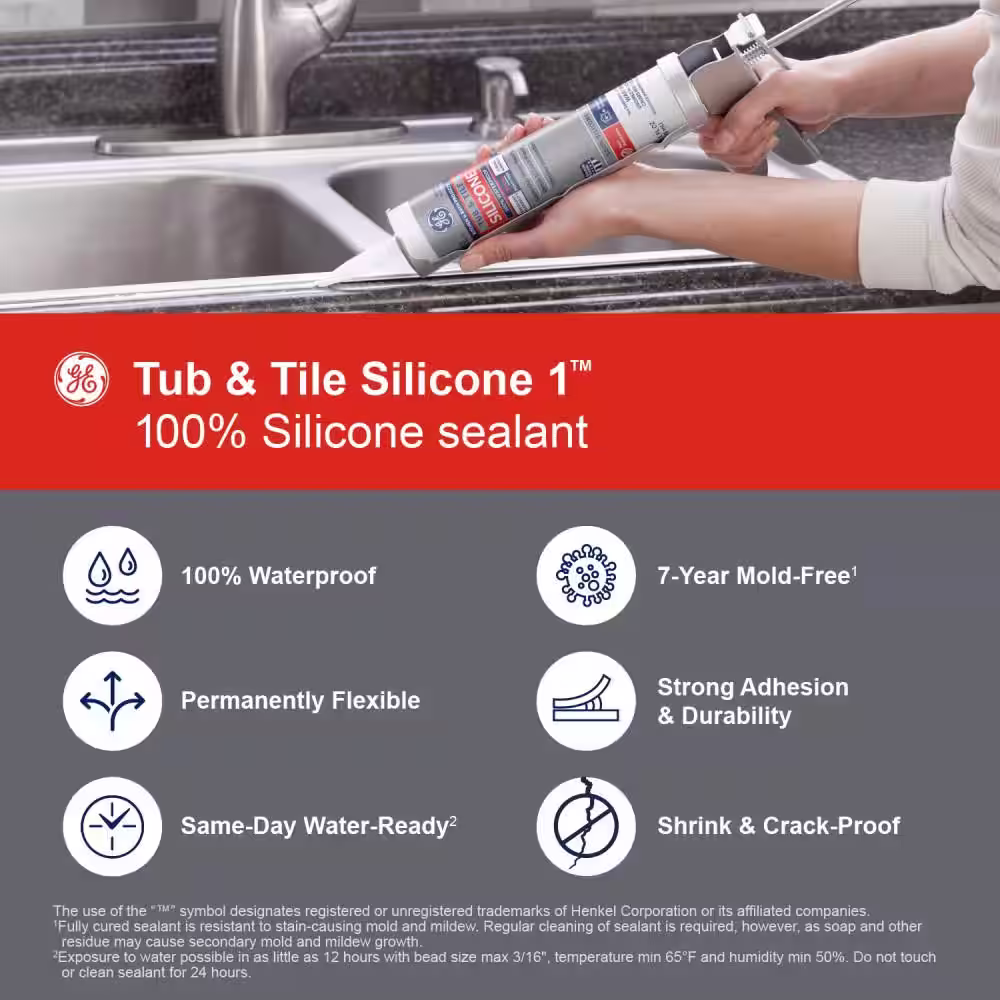 GE 10.1 oz. White Silicone Bath Tub and Tile Caulk (1-Pack)
