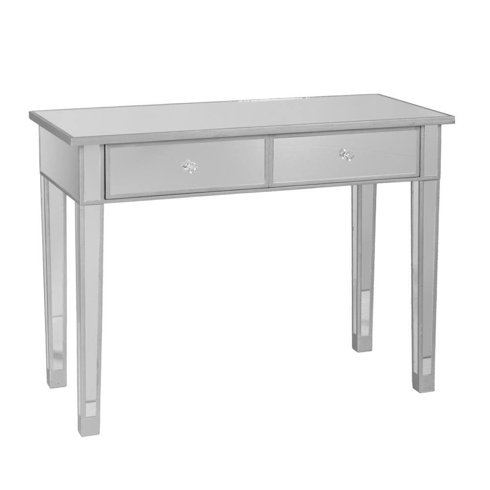 Southern Enterprises Pavel 40 in. Matte Silver/Clear Rectangle Mirror Console Table with Drawers