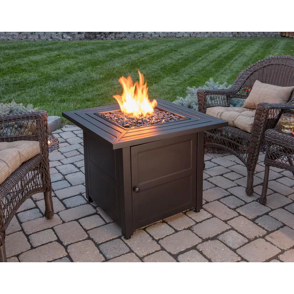 Endless Summer 30 in. W Black Weather Resistant Steel LP Gas Outdoor Fire Pit with Electronic Ignition and Black Fire Glass
