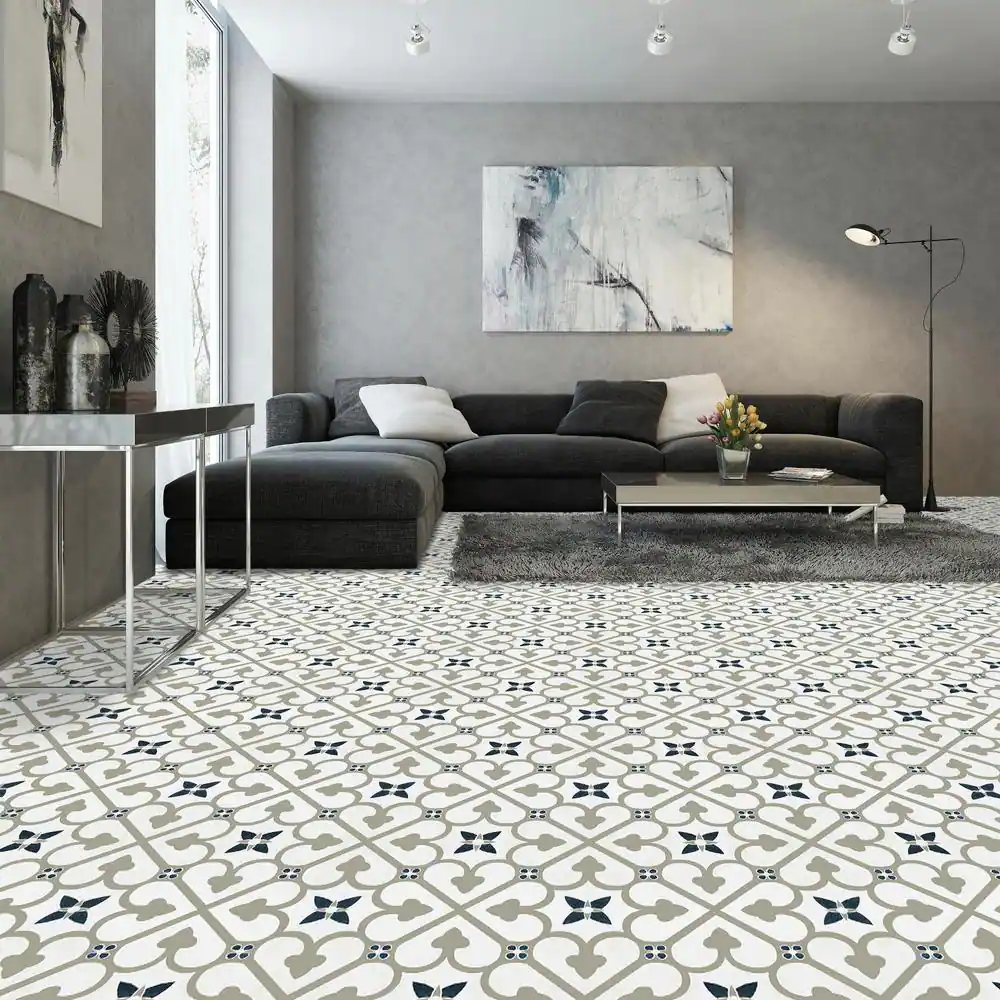 ACHIM Retro 12 in. W x 12 in. L Clover Blue/Grey Peel and Stick Vinyl Tile Flooring (20 sq. ft./case)