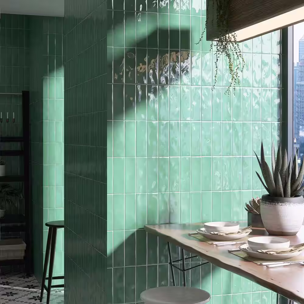 MOLOVO Borgo Subway Jade Green 2.6 in. X 7.9 in. Polished Porcelain Floor and Wall Tile (7.54 sq. ft./Case)