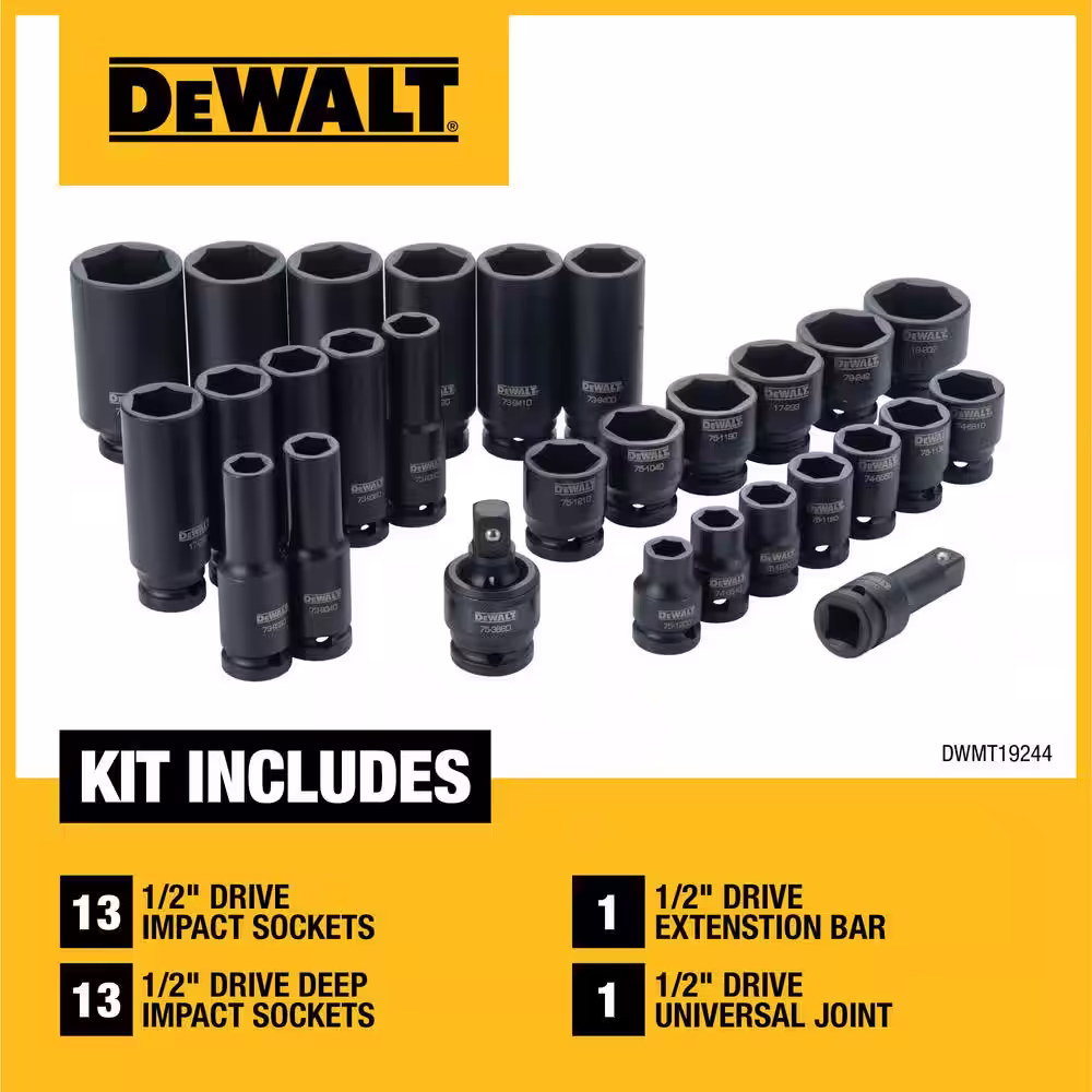 DEWALT 1/2 in. Drive SAE Impact Socket Set (28-Piece)