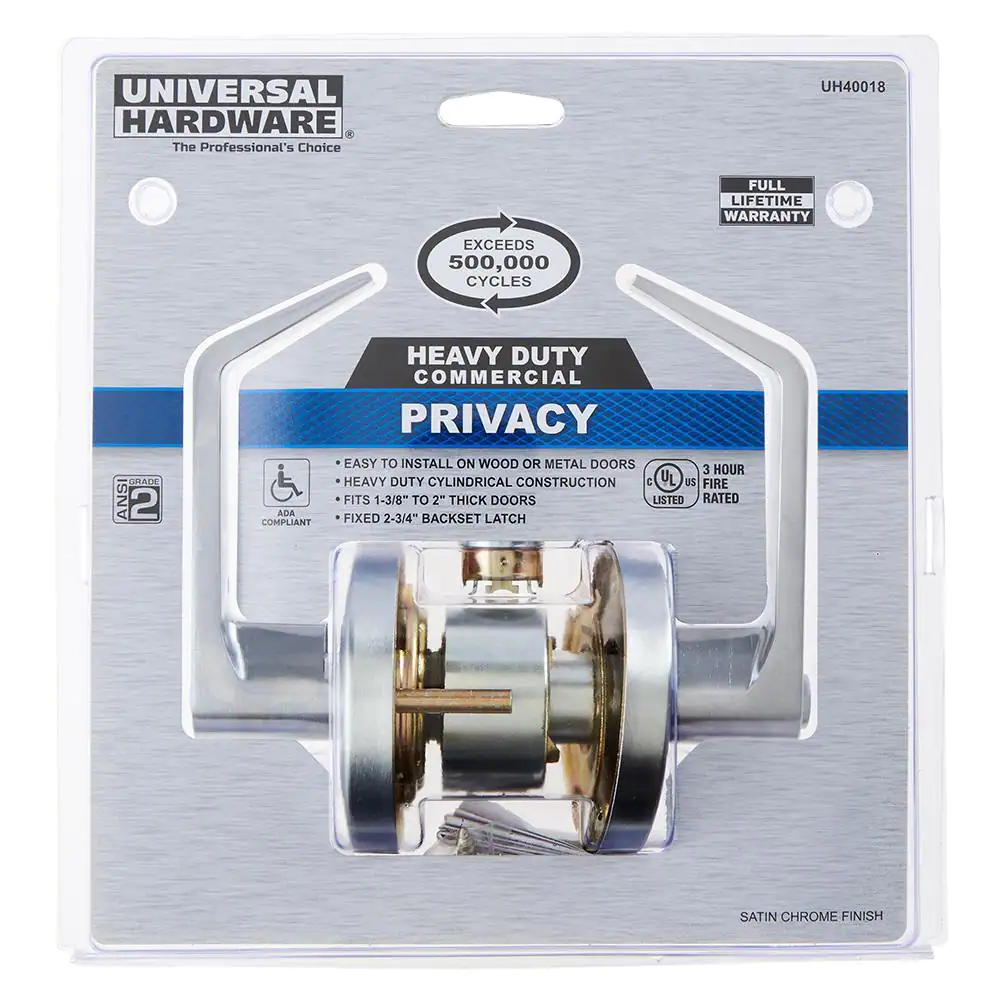 Universal Hardware Universal Hardware Heavy Duty Commercial Cylindrical Privacy (bed/bath) Lever ADA UL 3-Hr Fire ANSI Grade 2 Satin Chrome