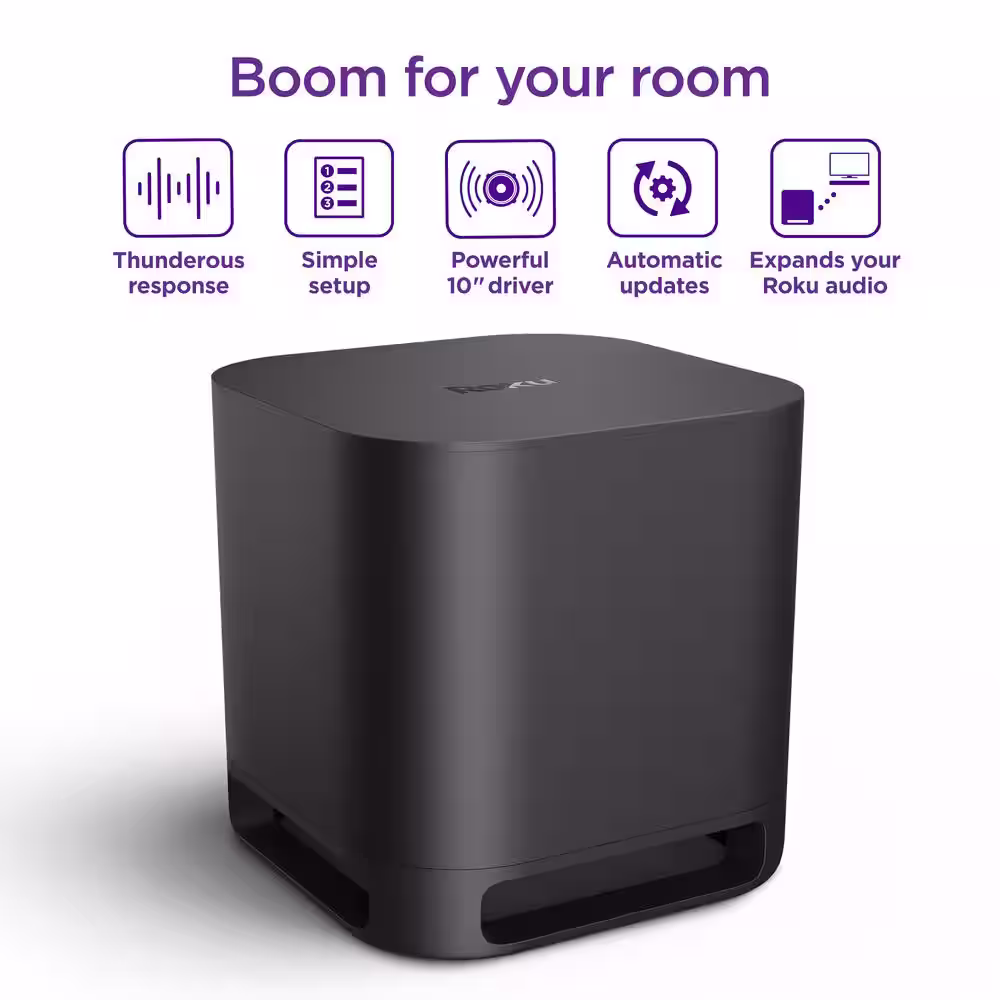 Roku Wireless Subwoofer for Roku TV Surround Sound System in Black