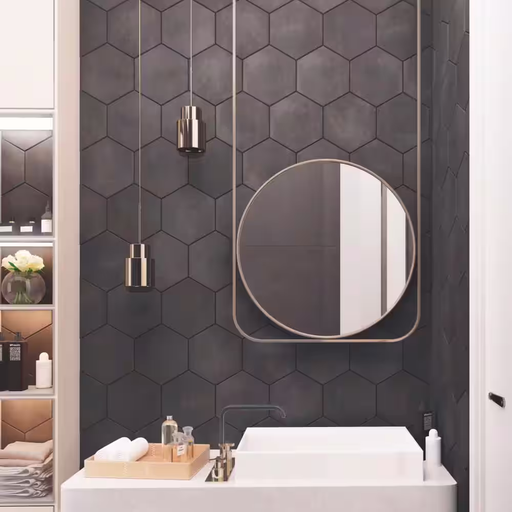 Merola Tile Horizon Hex Nero 7-3/4 in. x 9 in. Ceramic Floor and Wall Tile (8.88 sq. ft./Case)