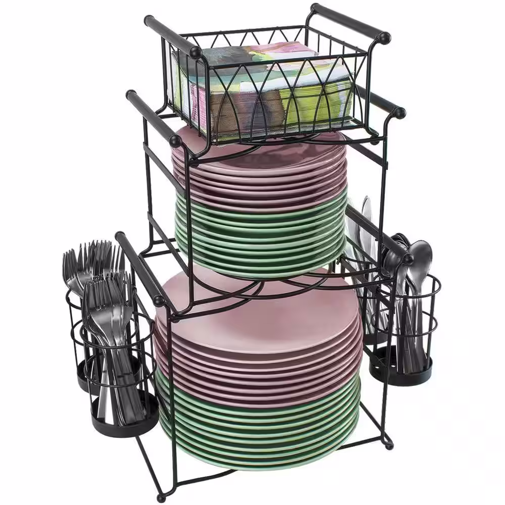 Sorbus 3-Tier Detachable Tabletop Organizer Black Carbon Steel Buffet Caddy with 7-Piece Stackable Set