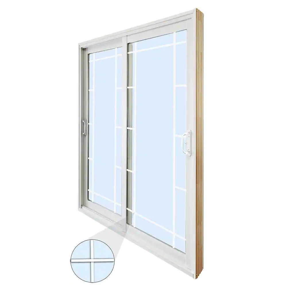 Stanley Doors 72 in. x 80 in. Double Sliding Patio Door with Key Lock with Prairie Style Internal Grill
