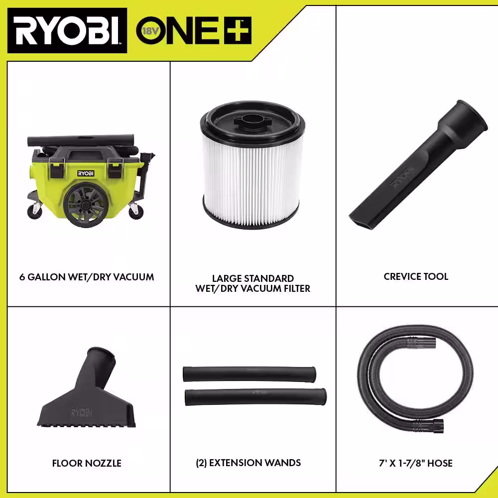 RYOBI ONE+ 18V Cordless 6 Gal. Wet Dry Vacuum (Tool Only)