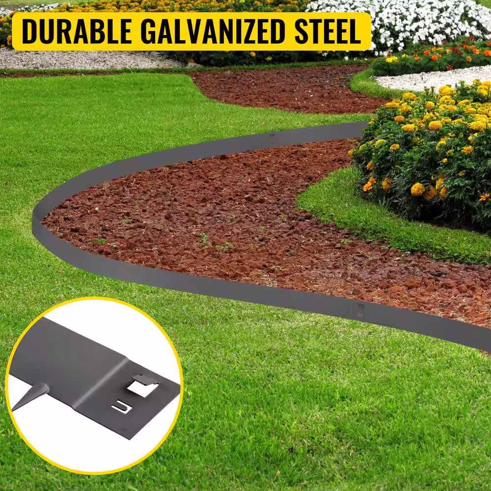 VEVOR Steel Lawn Edging 5-Pieces Metal Landscape Edging 4 in. x 39 in Garden Edging Border Gray Lawn Edge for Garden Yard