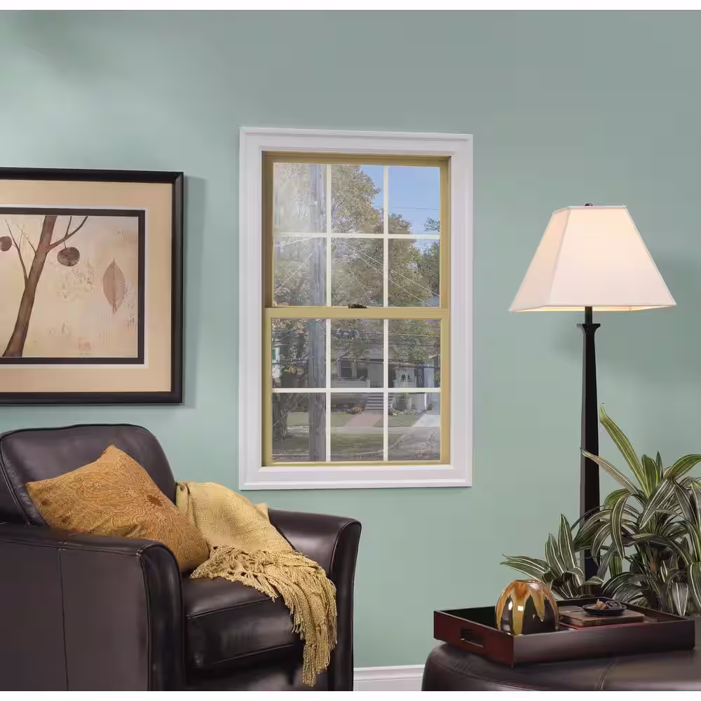 JELD-WEN 33.375 in. x 48 in. W-2500 Series Black Painted Clad Wood Double Hung Window w/ Natural Interior and Screen