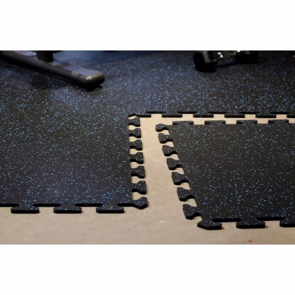 None Black with Blue Speck 24 in. x 24 in. Finished Side Recycled Rubber Floor Tile (16 sq. ft./ case)