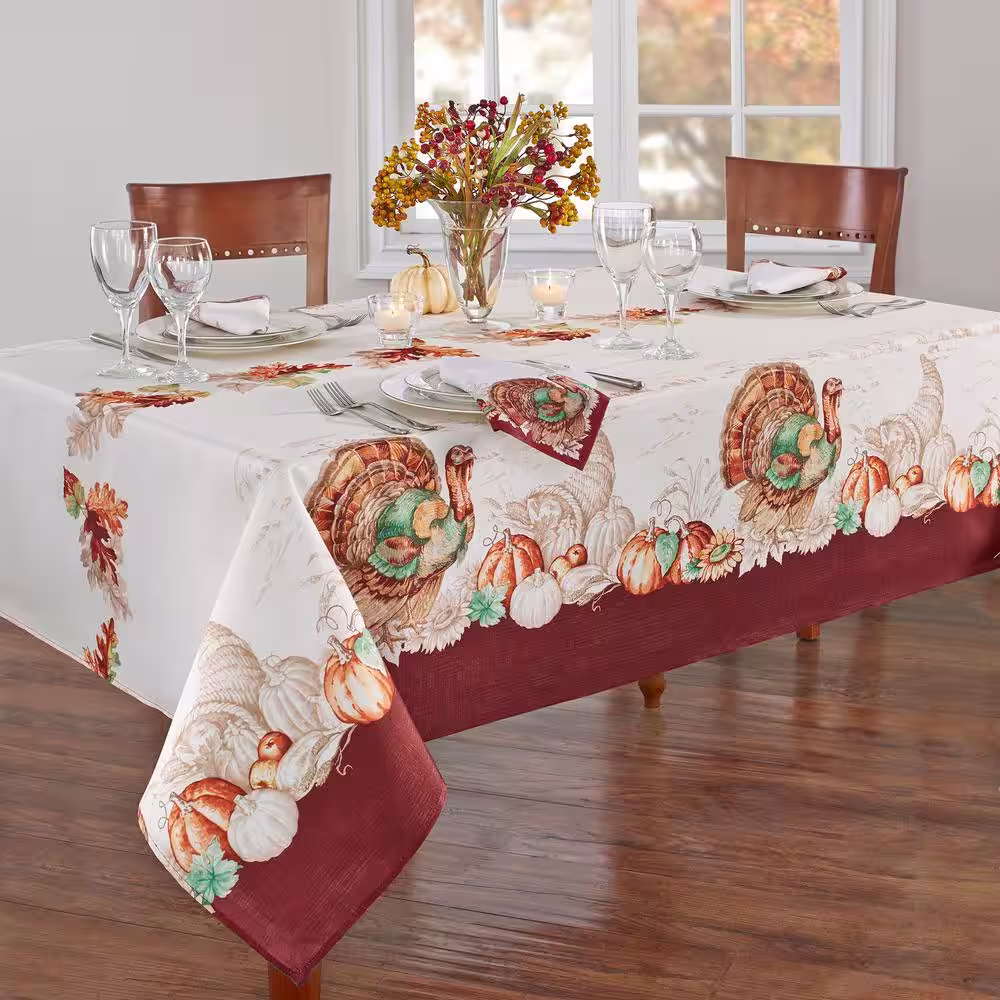Elrene 60 in. W x 120 in. L Multi Color Holiday Turkey Bordered Fall Tablecloth