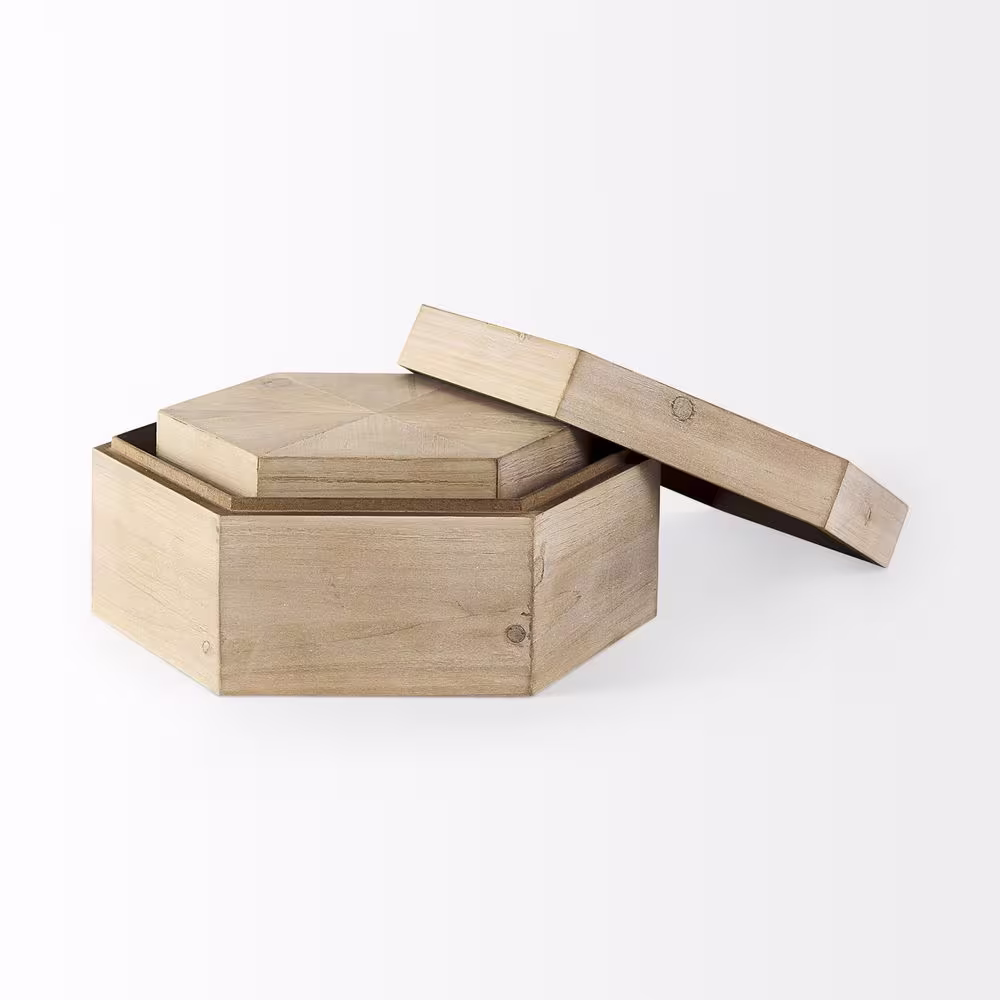 Mercana Elyse Brown Wooden Hexagonal Boxes (Set of 2)