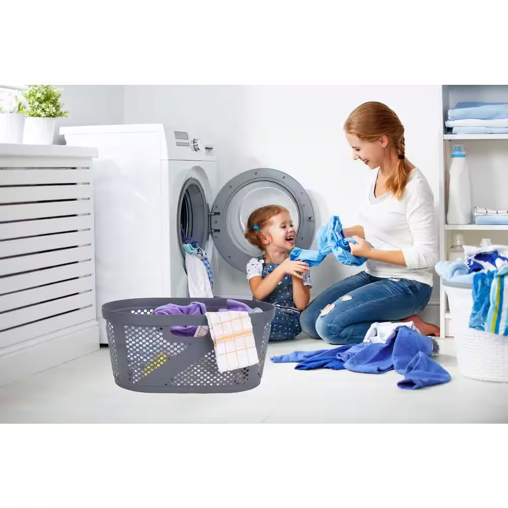 Mind Reader Basket Collection, Laundry Basket, 40 Liter (10kg/22lbs) Capacity, Cut Out Handles, Ventilated, Gray