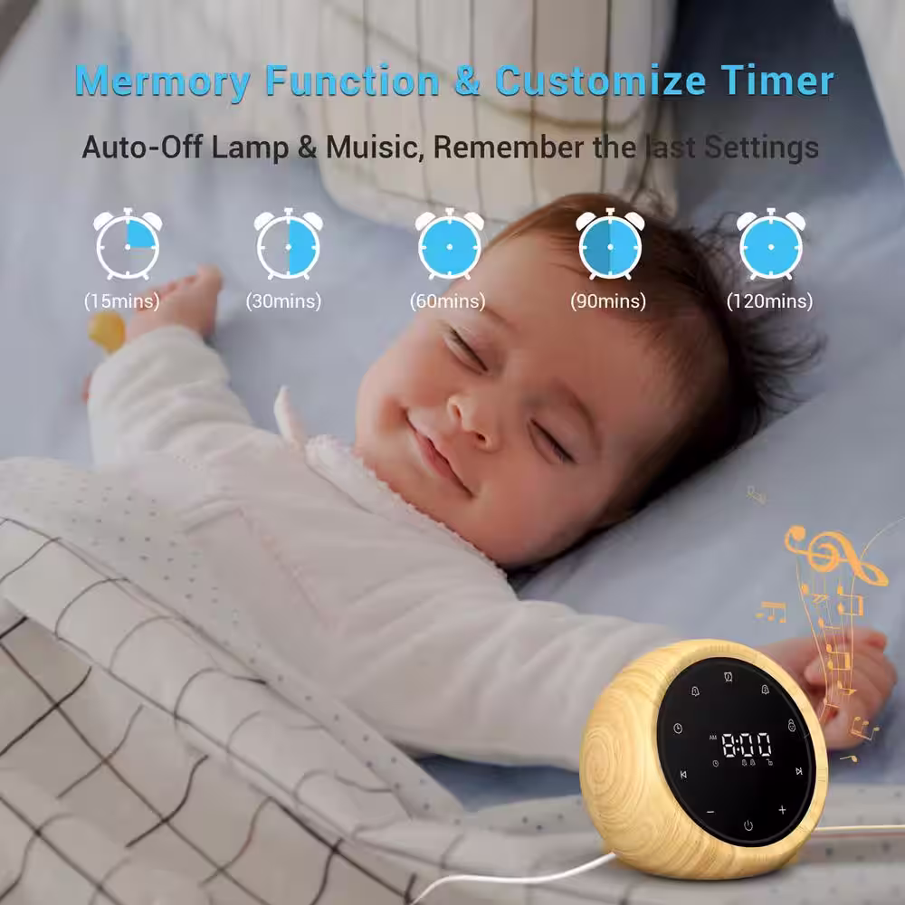 None White Noise Machine with 2 Alarm Clock, 20 Soothing Sounds, 5 Timer and Memory Function, Touch Control Sound Machine