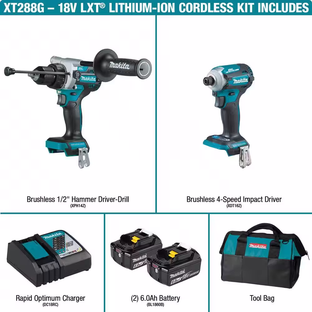 Makita 18V LXT Lithium-ion Brushless Cordless 2-piece Combo Kit (Hammer Drill/Impact Driver) 6.0Ah