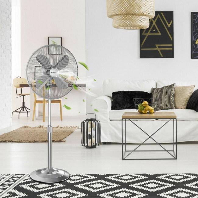 Aoibox 18 Inch 3 Speed Metal Adjustable Oscillating Pedestal Fan High Velocity Standing Fan in Silver